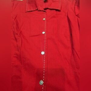 Stonebridge Red Cotton Stretch Button Front Shirt Women’s  16 Short Sleeve Top
